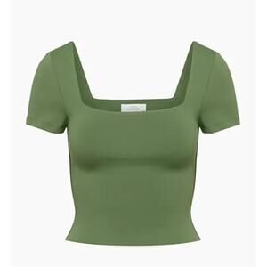 Aritzia Babaton Contour Square Neck Top Short Sleeve Crop Fitted Green Womens XS
